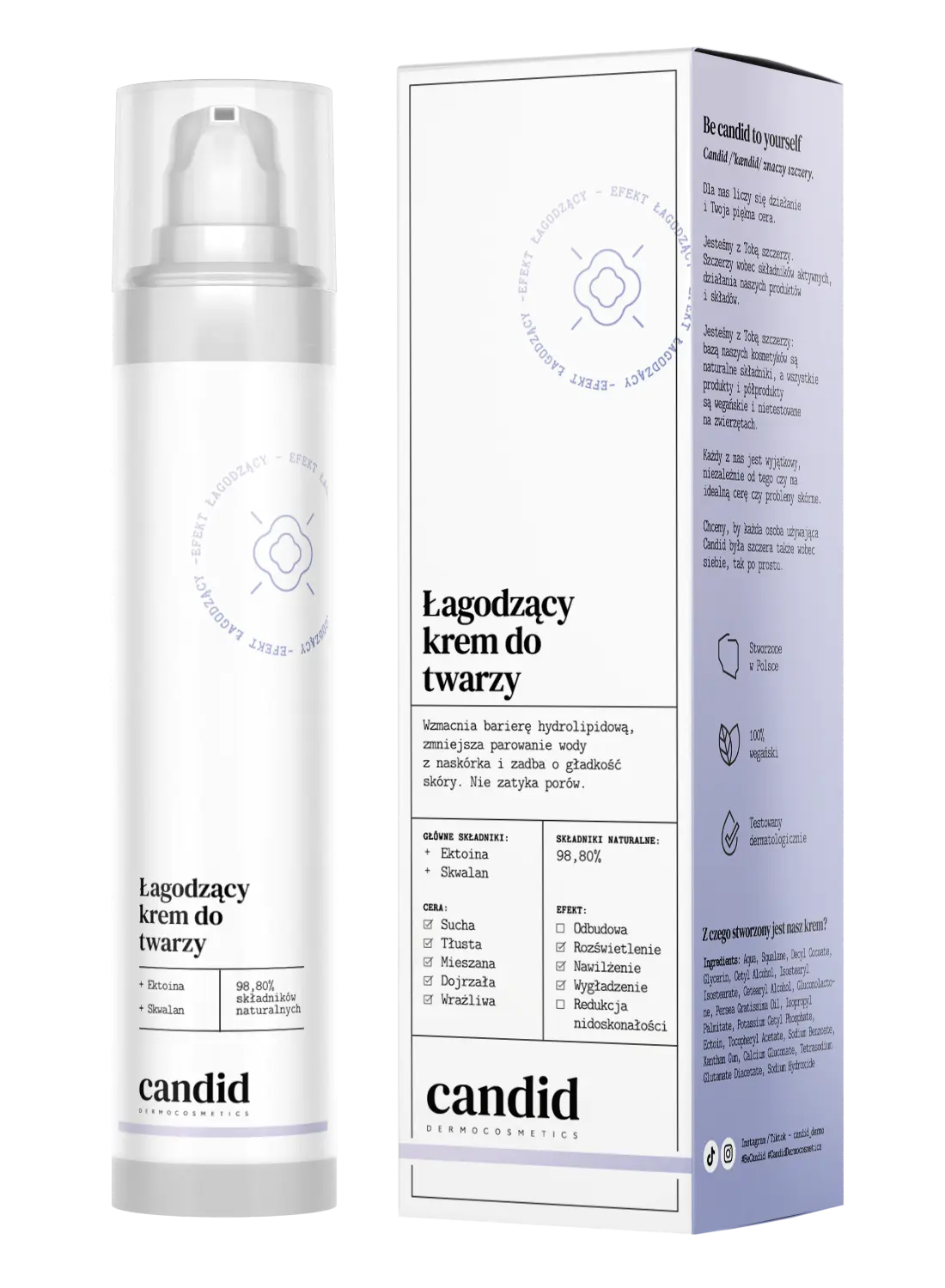 Успокаивающий крем для лица с эктоином и скваланом Candid, 50 мл
Успокаивающий крем для лица с эктоином и скваланом Candid, 50 мл
