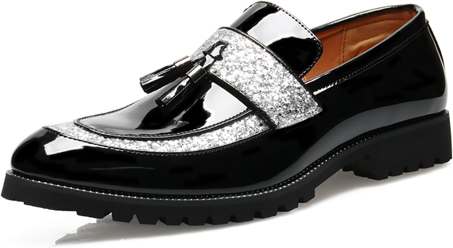 Мужские лоферы с кисточками из лакированной кожи, с пайетками, с заостренным носком, на рифленой подошве с устойчивым каблуком, классические пенни-лоферы для деловых, формальных мероприятий, вечеринок и работы Loveheynew, серебро
Мужские лоферы с кисточками из лакированной кожи, с пайетками, с заостренным носком, на рифленой подошве с устойчивым каблуком, классические пенни-лоферы для деловых, формальных мероприятий, вечеринок и работы Loveheynew, серебро