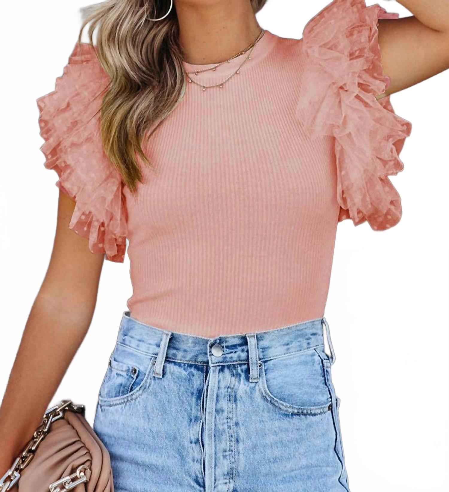 Топ из сетчатого трикотажа с оборками на рукавах в горошек, розовый Lovesoft, розовый
Топ из сетчатого трикотажа с оборками на рукавах в горошек, розовый Lovesoft, розовый