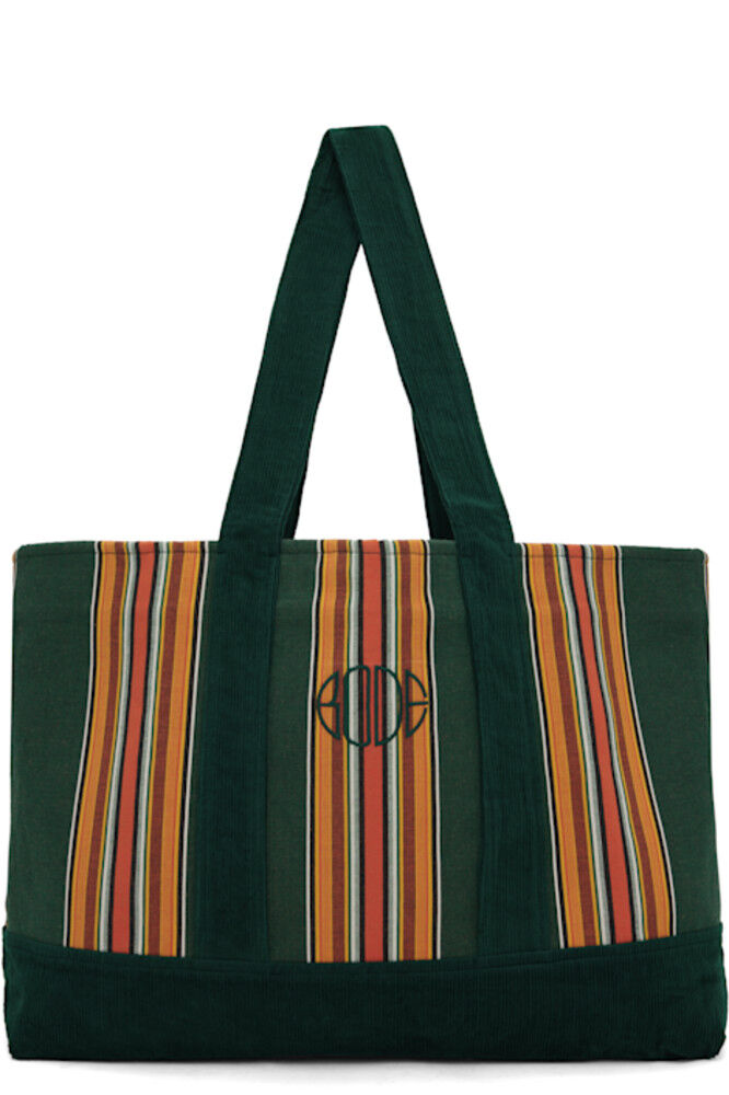 Зеленая полосатая сумка-тоут с изображением попугая Bode 
Зеленая полосатая сумка-тоут с изображением попугая Bode