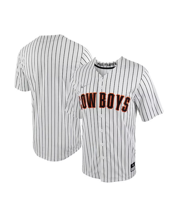 Мужская бело-черная бейсбольная джерси Oklahoma State Cowboys в полоску с полной застежкой на пуговицах (реплика) Nike
Мужская бело-черная бейсбольная джерси Oklahoma State Cowboys в полоску с полной застежкой на пуговицах (реплика) Nike