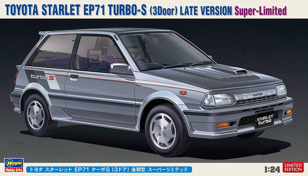 Toyota Starlet EP71 Turbo S 1:24 Hasegawa 20473
Toyota Starlet EP71 Turbo S 1:24 Hasegawa 20473