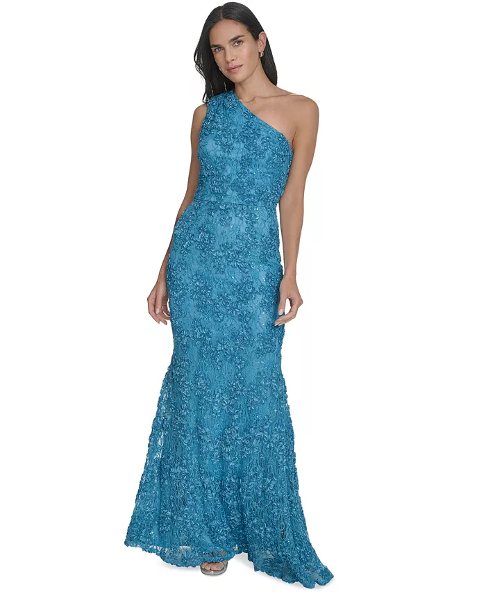 Маленькое вечернее платье с одним плечом из кружева со стразами Jessica Howard, синий 
Маленькое вечернее платье с одним плечом из кружева со стразами Jessica Howard, синий