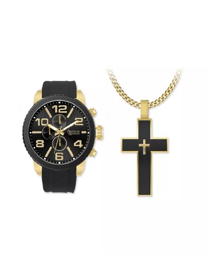 Мужские аналоговые часы с матовым черным силиконовым ремешком 51 мм с подвеской в виде креста, подарочный набор American Exchange
Мужские аналоговые часы с матовым черным силиконовым ремешком 51 мм с подвеской в виде креста, подарочный набор American Exchange