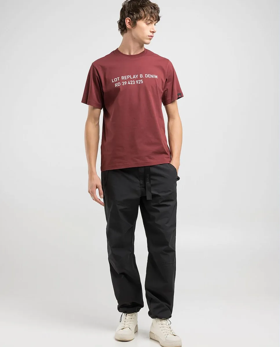 Футболка мужская с короткими рукавами и круглым вырезом Replay, гранатовый 
Футболка мужская с короткими рукавами и круглым вырезом Replay, гранатовый