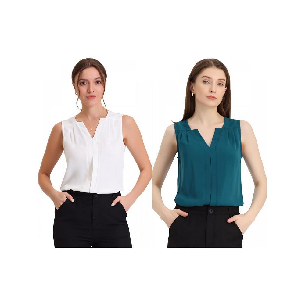 2 упаковки женских шифоновых блузок без рукавов с v-образным вырезом, верхних офисных рабочих рубашек ALLEGRA K, цвет White Peacock Blue
2 упаковки женских шифоновых блузок без рукавов с v-образным вырезом, верхних офисных рабочих рубашек ALLEGRA K, цвет White Peacock Blue