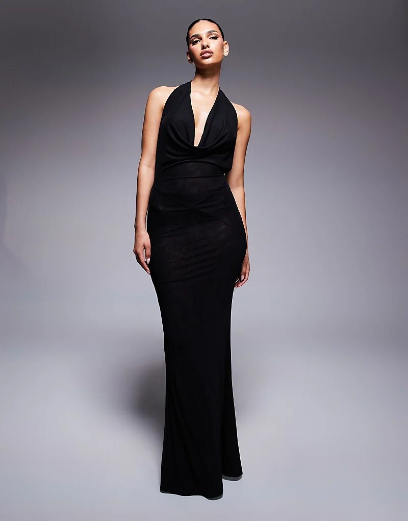 Эксклюзивное черное платье-макси Murci Exclusive с открытой спиной и вырезом-халтер.
Эксклюзивное черное платье-макси Murci Exclusive с открытой спиной и вырезом-халтер.