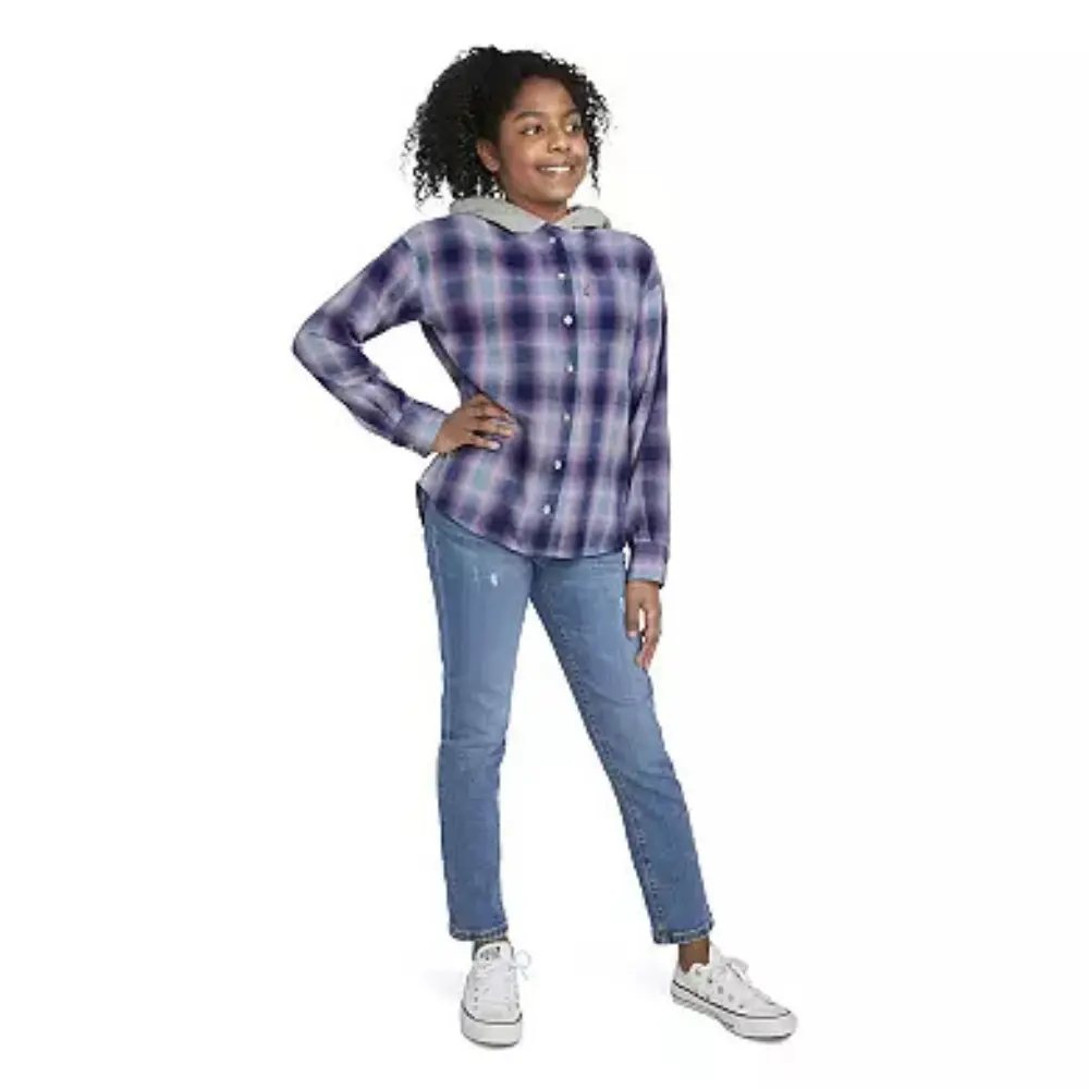 Детская фланелевая рубашка Levi's в фиолетовую клетку, с капюшоном, длинными рукавами и карманами, GBO208
Детская фланелевая рубашка Levi's в фиолетовую клетку, с капюшоном, длинными рукавами и карманами, GBO208