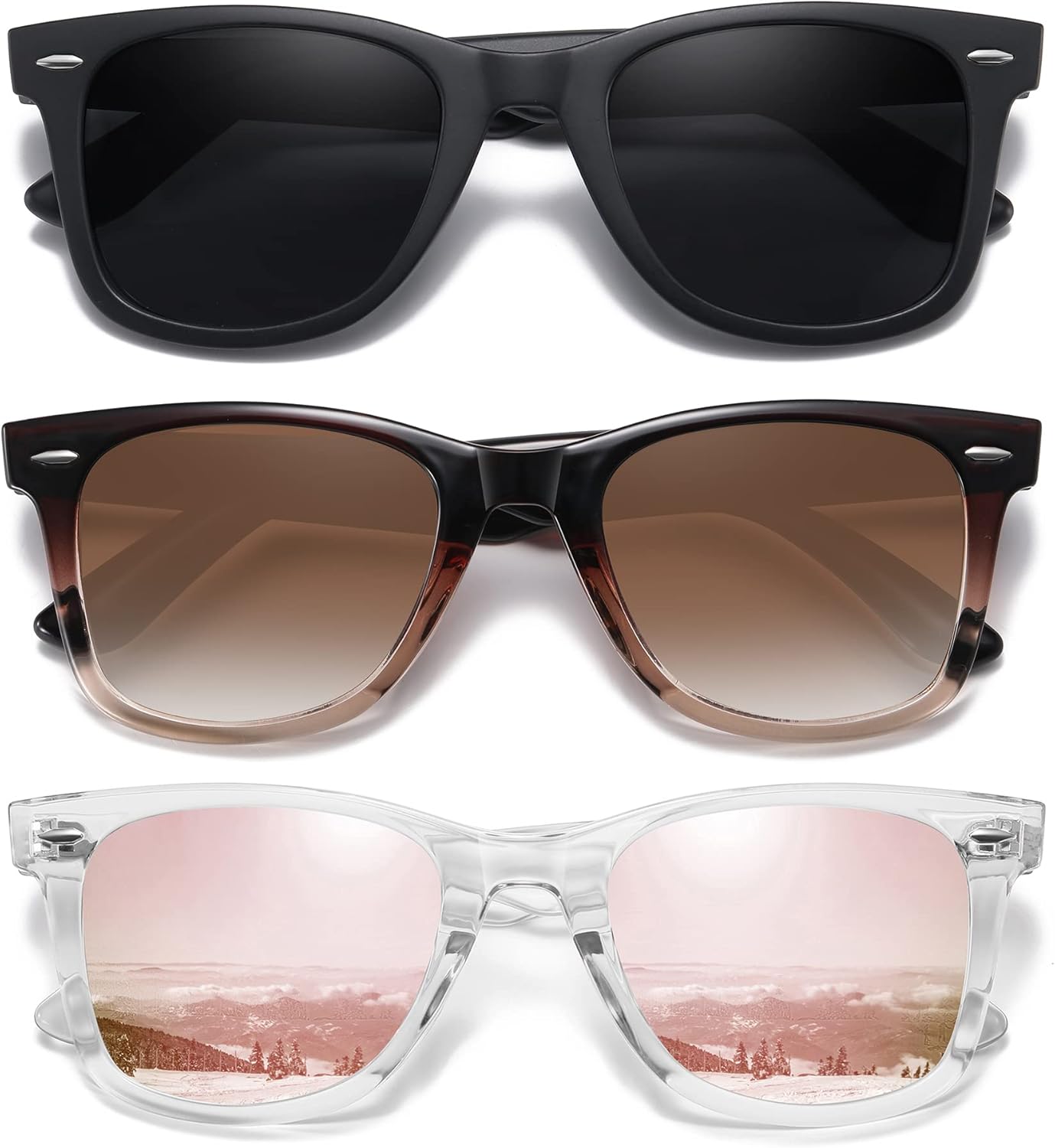 Солнцезащитные очки MEETSUN Retro с поляризованными линзами для женщин и мужчин, классические зеркальные линзы, стильные очки для вождения, защита от УФ-излучения (3 шт.), (3 Pack) Black Lens/Brown Gradient Lens/Pink Mirrored
Солнцезащитные очки MEETSUN Retro с поляризованными линзами для женщин и мужчин, классические зеркальные линзы, стильные очки для вождения, защита от УФ-излучения (3 шт.), (3 Pack) Black Lens/Brown Gradient Lens/Pink Mirrored