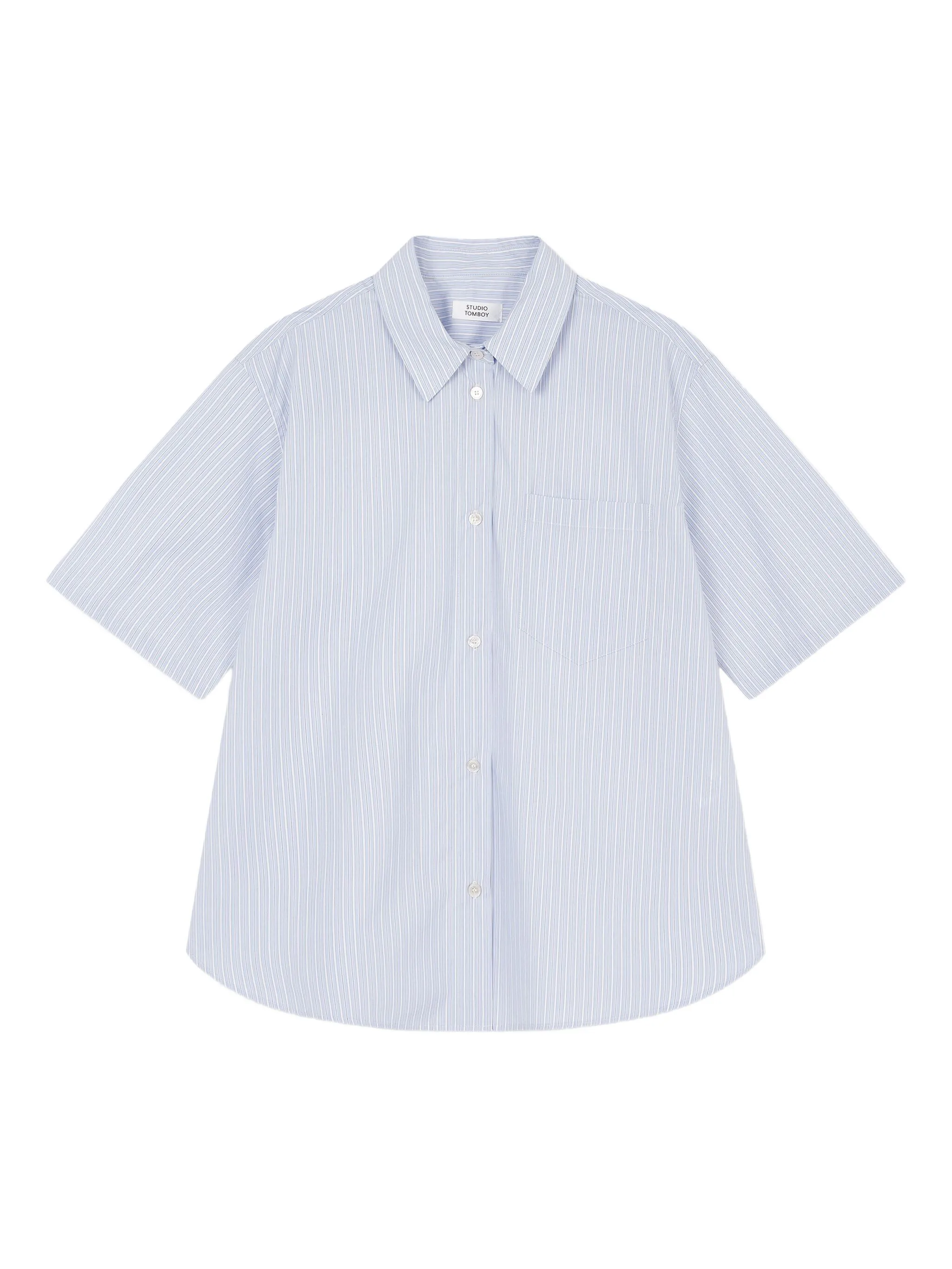 Полосатая рубашка с короткими рукавами Studio Tomboy, синий
Полосатая рубашка с короткими рукавами Studio Tomboy, синий