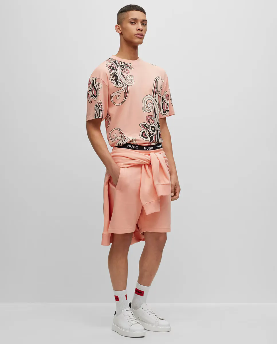 Шорты из хлопкового флиса с логотипом в тон Hugo, красный 
Шорты из хлопкового флиса с логотипом в тон Hugo, красный