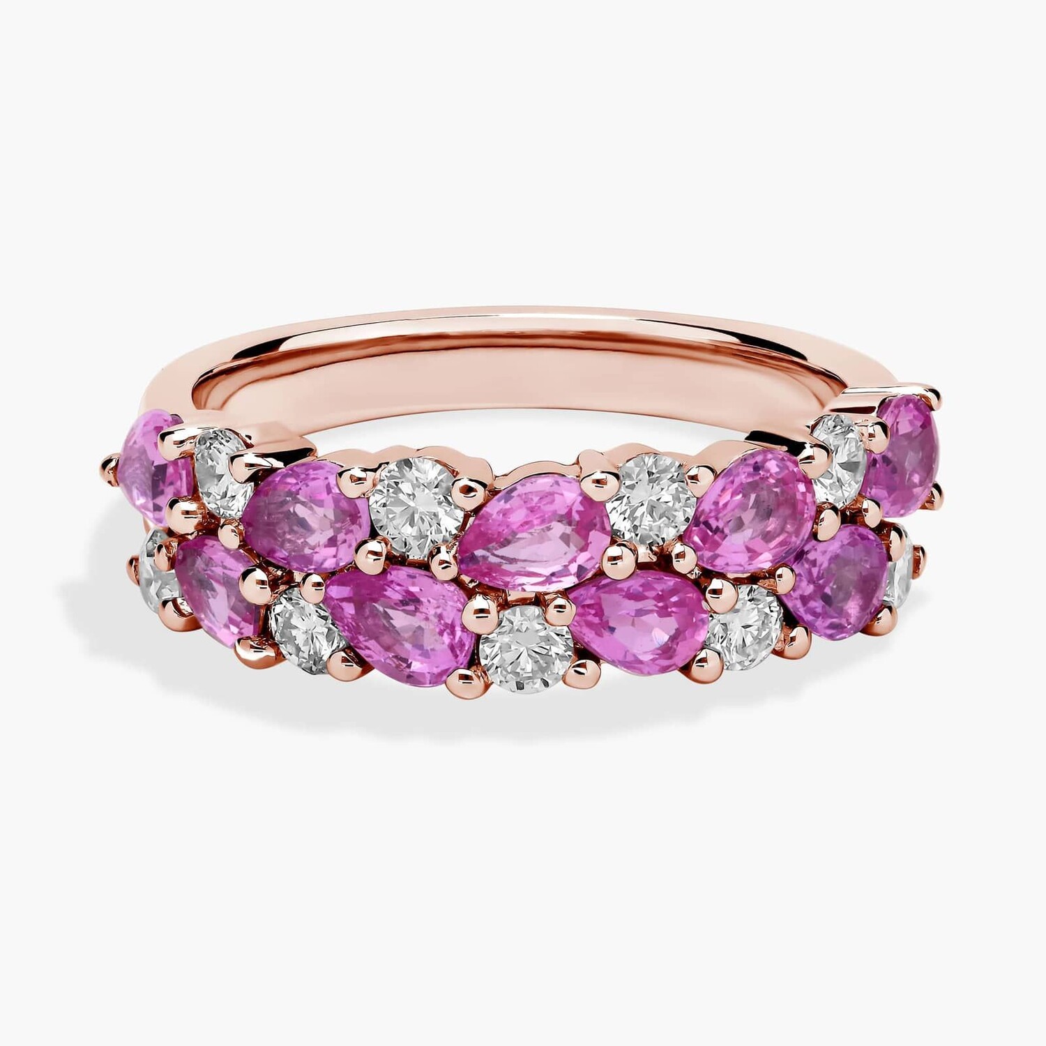 Романтическое кольцо с двумя рядами грушевидных розовых сапфиров и бриллиантов из 14-каратного розового золота Blue Nile