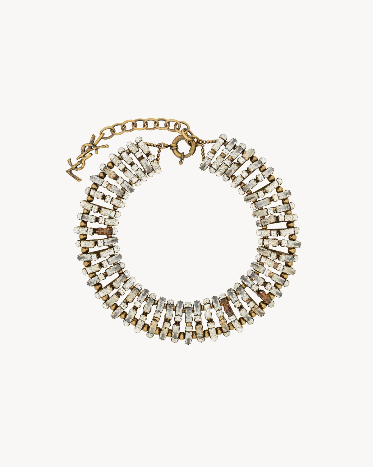 Крупное металлическое ожерелье с кристаллической пирамидой Saint Laurent, золото
Крупное металлическое ожерелье с кристаллической пирамидой Saint Laurent, золото