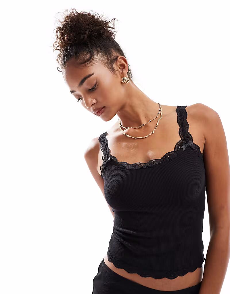 Хлопковая вафельная пижама с кружевной кромкой черного цвета Cotton:On
Хлопковая вафельная пижама с кружевной кромкой черного цвета Cotton:On