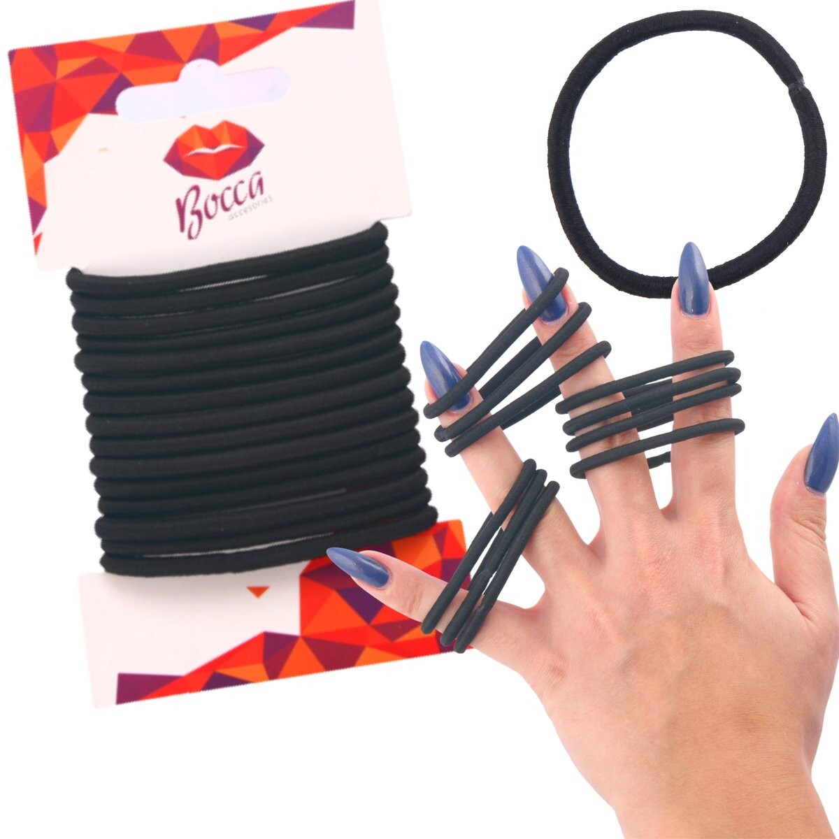 Набор прочных, эластичных резинок для волос без стыков, чёрного цвета Bocca Beauty