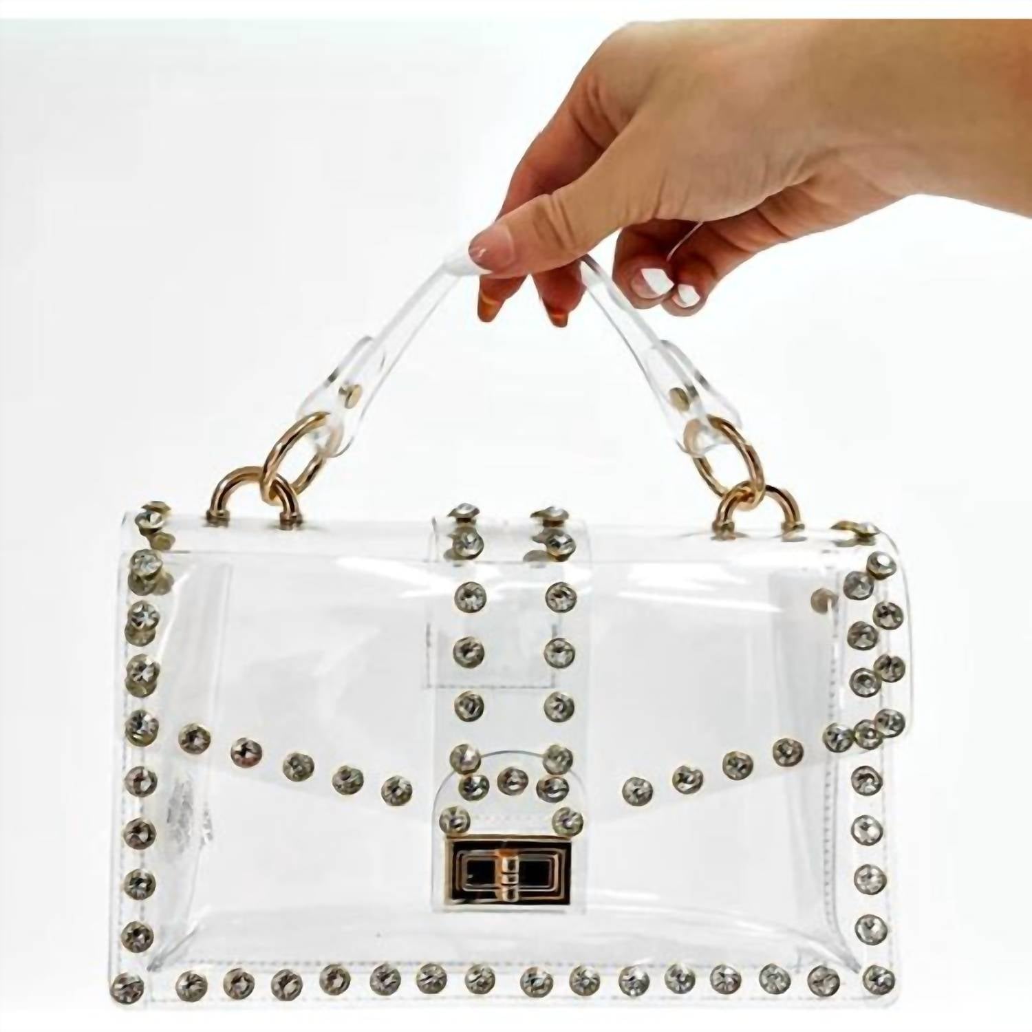 Женская сумка кросс-боди с золотыми стразами в прозрачном дизайне H&D Accessories, Clear
Женская сумка кросс-боди с золотыми стразами в прозрачном дизайне H&D Accessories, Clear