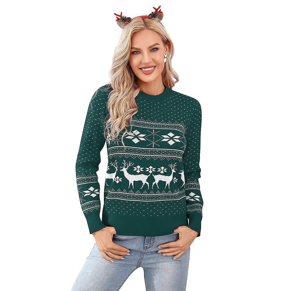 Семейные одинаковые рождественские свитера с оленями и снежинками, вязаный уродливый пуловер с круглым вырезом для женщин MISSKY, зеленый
Семейные одинаковые рождественские свитера с оленями и снежинками, вязаный уродливый пуловер с круглым вырезом для женщин MISSKY, зеленый