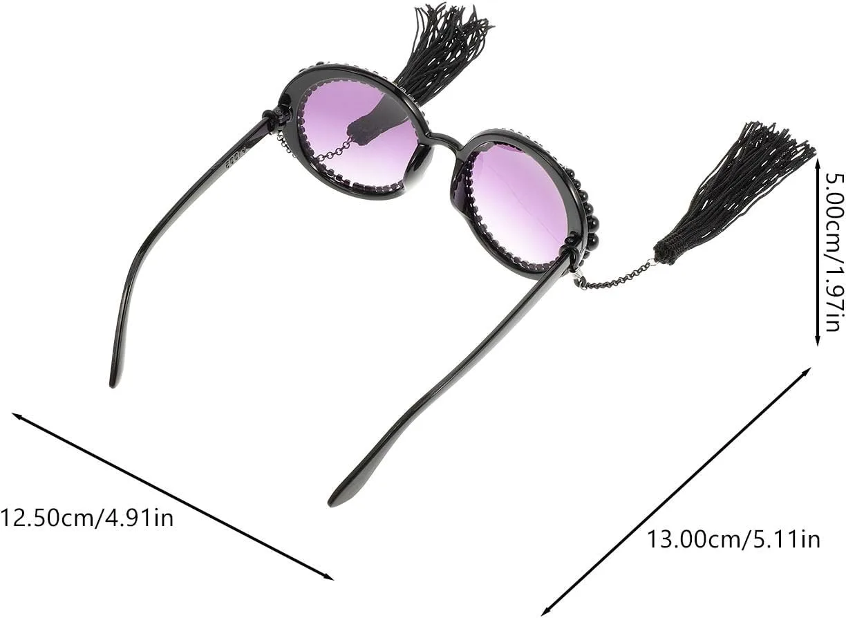 Винтажные круглые солнцезащитные очки для женщин в стиле ретро, крупная оправа, с кисточкой и жемчужным декором, черные, модные аксессуары VERDANVERSE, Black
Винтажные круглые солнцезащитные очки для женщин в стиле ретро, крупная оправа, с кисточкой и жемчужным декором, черные, модные аксессуары VERDANVERSE, Black