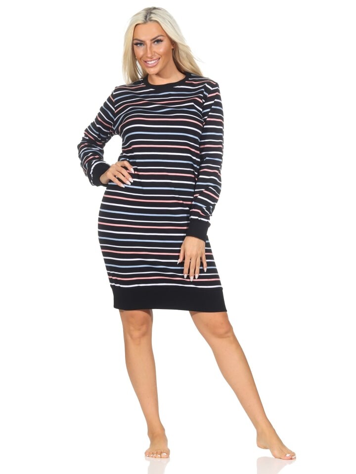 Ночная рубашка NORMANN Interlock langarm Streifenoptik, черный
Ночная рубашка NORMANN Interlock langarm Streifenoptik, черный