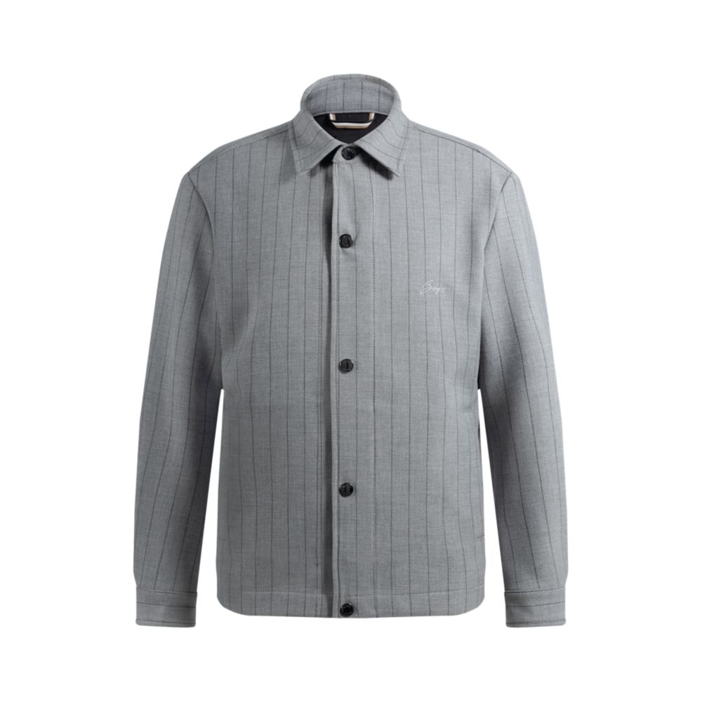 Свободная верхняя рубашка с полосками и надписью-логотипом BOSS, серый 
Свободная верхняя рубашка с полосками и надписью-логотипом BOSS, серый