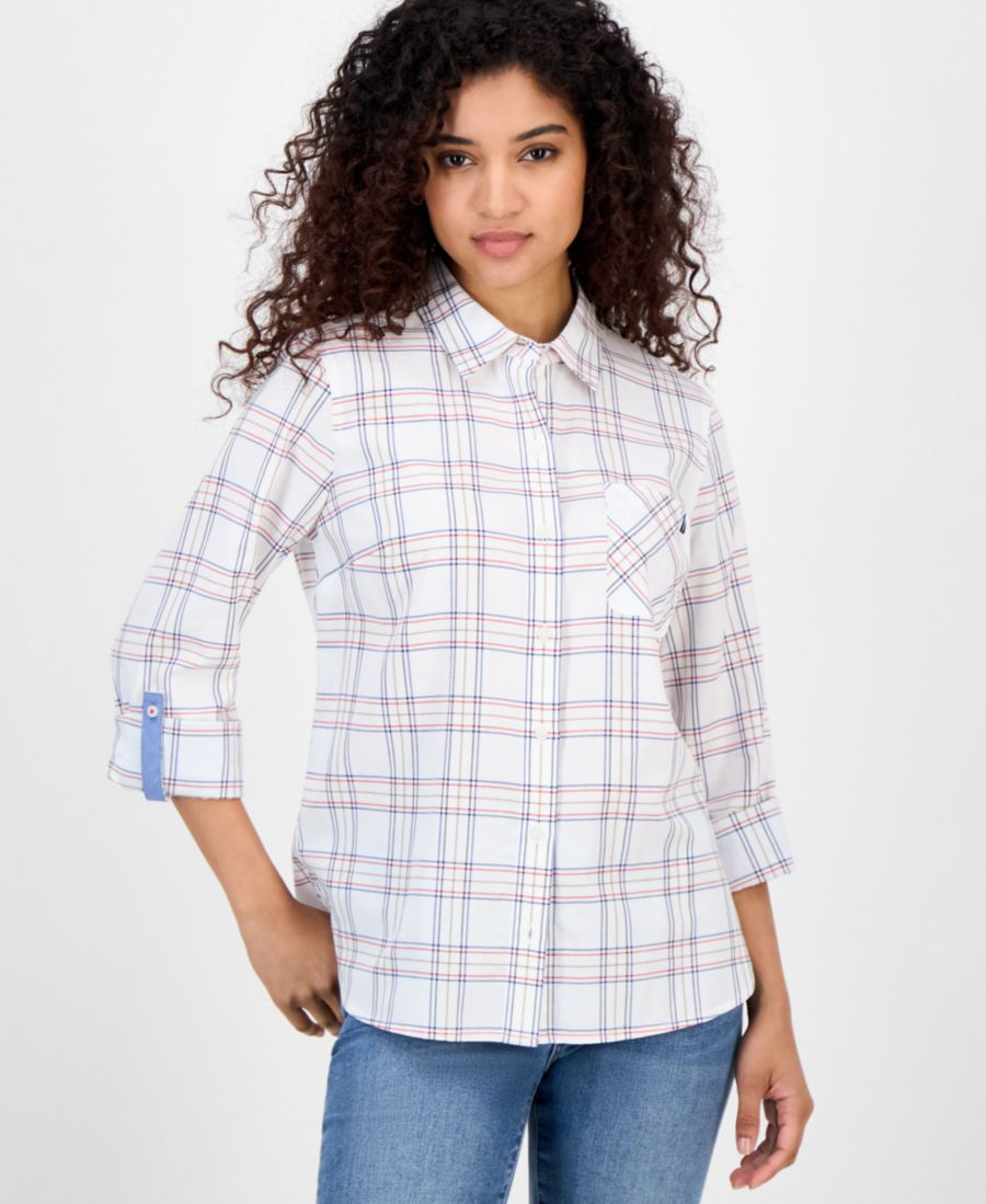 Женская хлопковая рубашка Providence в клетку с закатанными рукавами Nautica Jeans, Bright White Multi
Женская хлопковая рубашка Providence в клетку с закатанными рукавами Nautica Jeans, Bright White Multi
