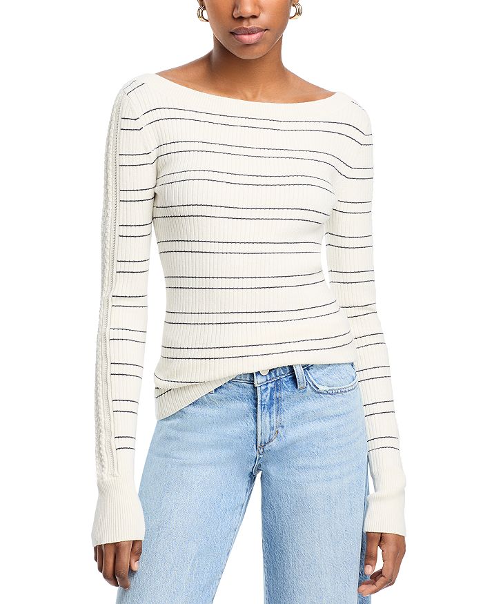Свитер Rhyse в полоску с рельефной вязкой PAIGE, слоновая кость/кремовый
Свитер Rhyse в полоску с рельефной вязкой PAIGE, слоновая кость/кремовый