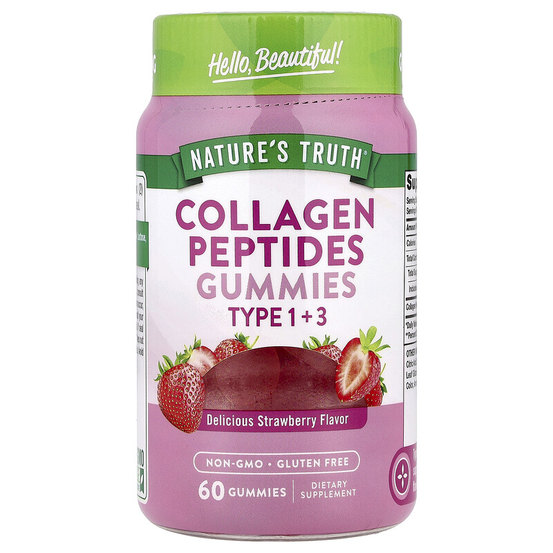 Nature's Truth, Жевательные таблетки с пептидами коллагена, тип 1 + 3, вкусная клубника, 60 жевательных таблеток
Nature's Truth, Жевательные таблетки с пептидами коллагена, тип 1 + 3, вкусная клубника, 60 жевательных таблеток