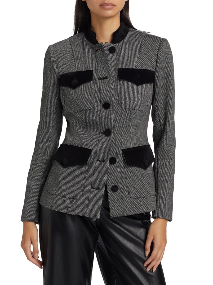 Блейзер в стиле милитари с бархатной отделкой If Only Studio, черный 
Блейзер в стиле милитари с бархатной отделкой If Only Studio, черный