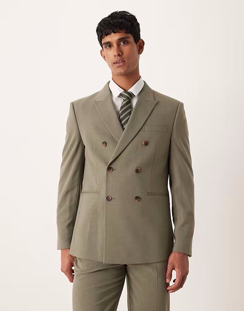 Двубортный пиджак цвета хаки Asos Design
Двубортный пиджак цвета хаки Asos Design