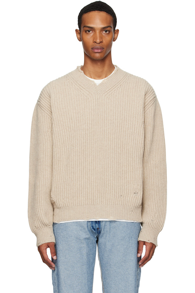 Рельефный вязаный свитер из шерсти Mm6 Maison Margiela, бежевый
Рельефный вязаный свитер из шерсти Mm6 Maison Margiela, бежевый