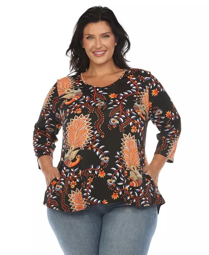 Большой размер Яркий Бохо-топ Swing White Mark, черный 
Большой размер Яркий Бохо-топ Swing White Mark, черный