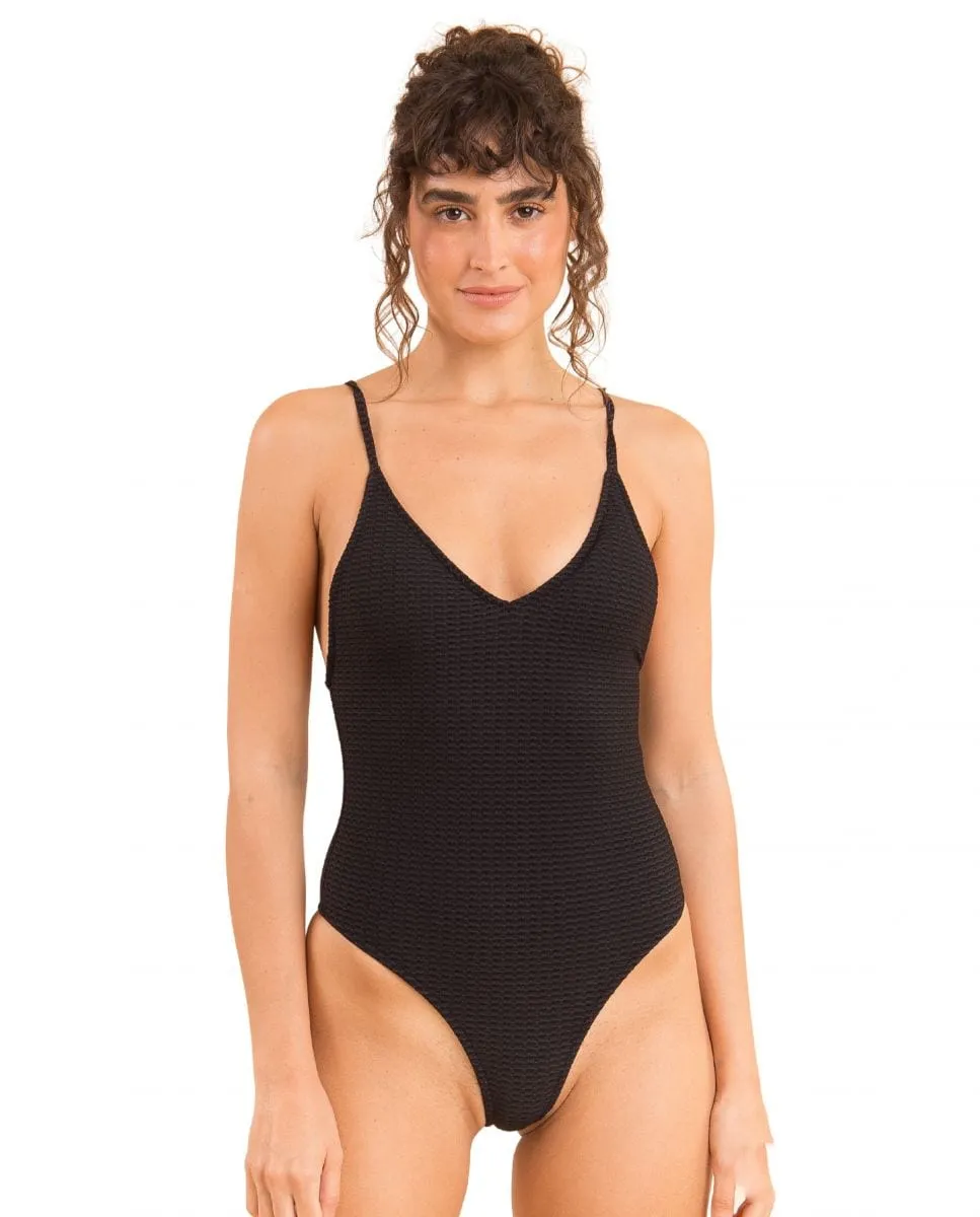 Однотонный бразильский женский купальник с набивкой Río de Sol, черный
Однотонный бразильский женский купальник с набивкой Río de Sol, черный