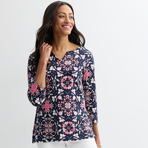 Женский топ с рукавом три четверти и разрезом на горловине Croft & Barrow, Navy Fresh Tile
Женский топ с рукавом три четверти и разрезом на горловине Croft & Barrow, Navy Fresh Tile