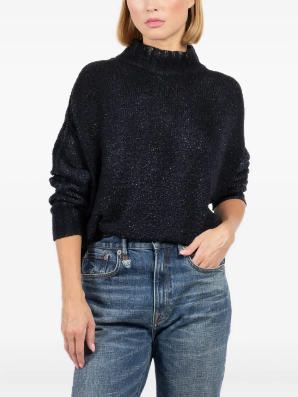 Блестящий трикотажный свитер с воротником-стойкой Avant Toi, синий 
Блестящий трикотажный свитер с воротником-стойкой Avant Toi, синий