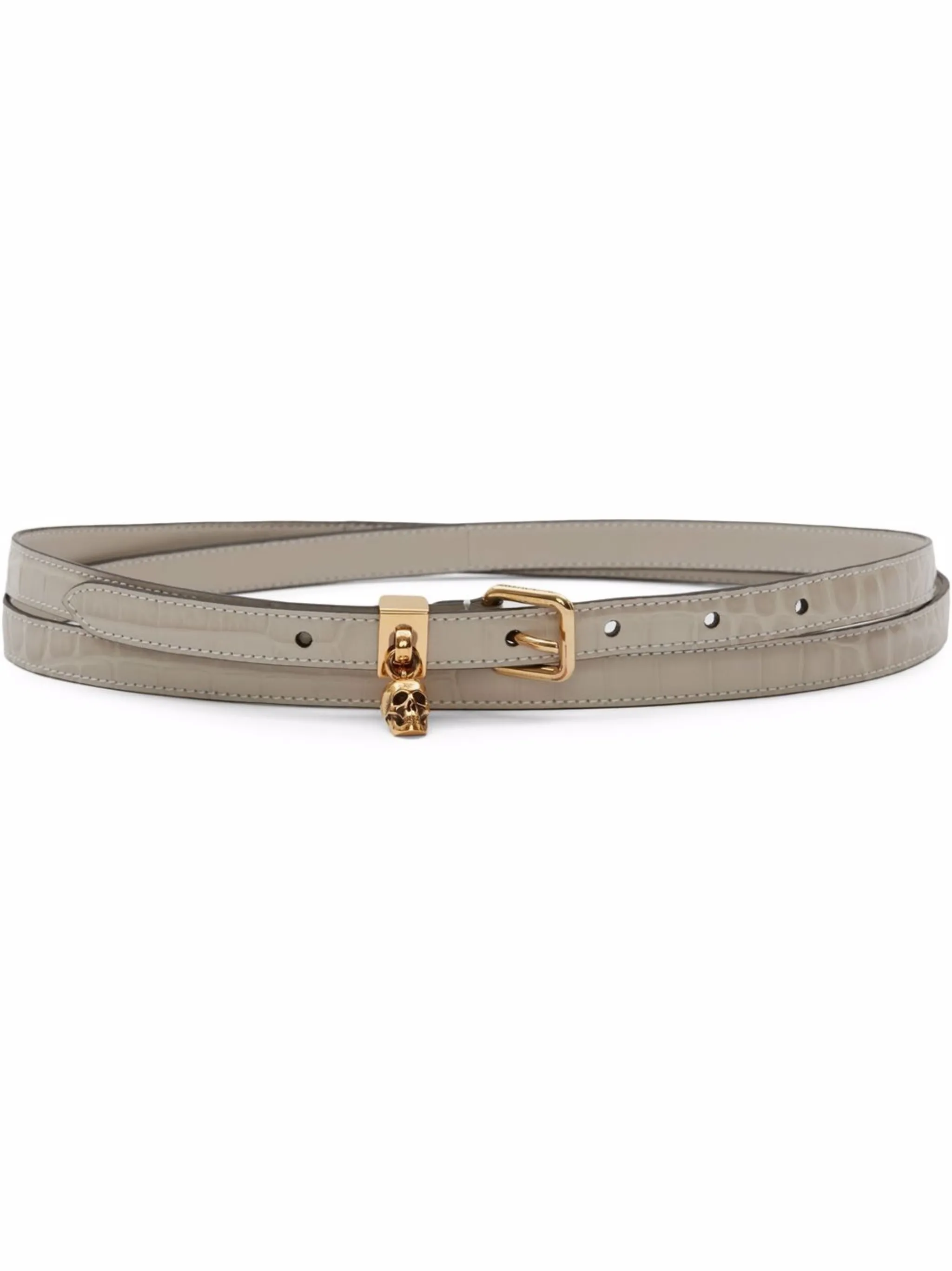 Ремень с тиснением под кожу крокодила Alexander Mcqueen, серый
Ремень с тиснением под кожу крокодила Alexander Mcqueen, серый