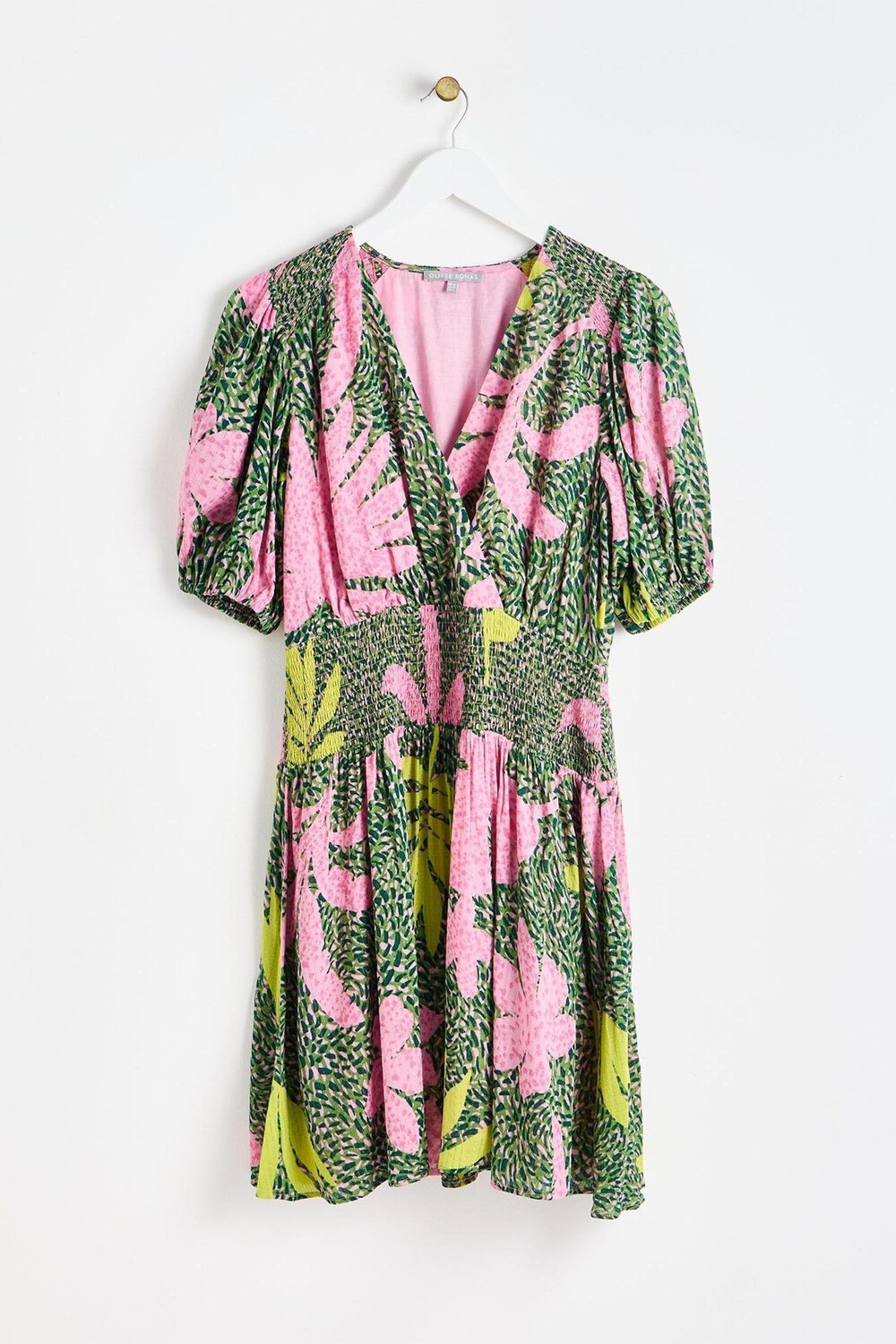 Платье мини со сборками и принтом пальм Oliver Bonas, зеленый 
Платье мини со сборками и принтом пальм Oliver Bonas, зеленый