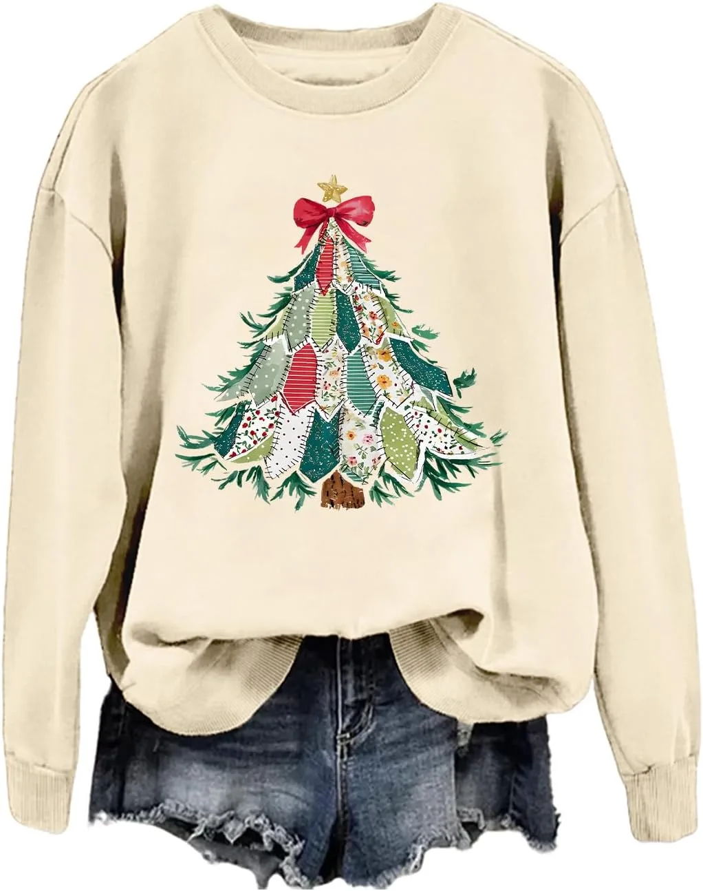 Свитшот с рождественской елкой в стиле пэчворк
Свитшот с рождественской елкой в стиле пэчворк