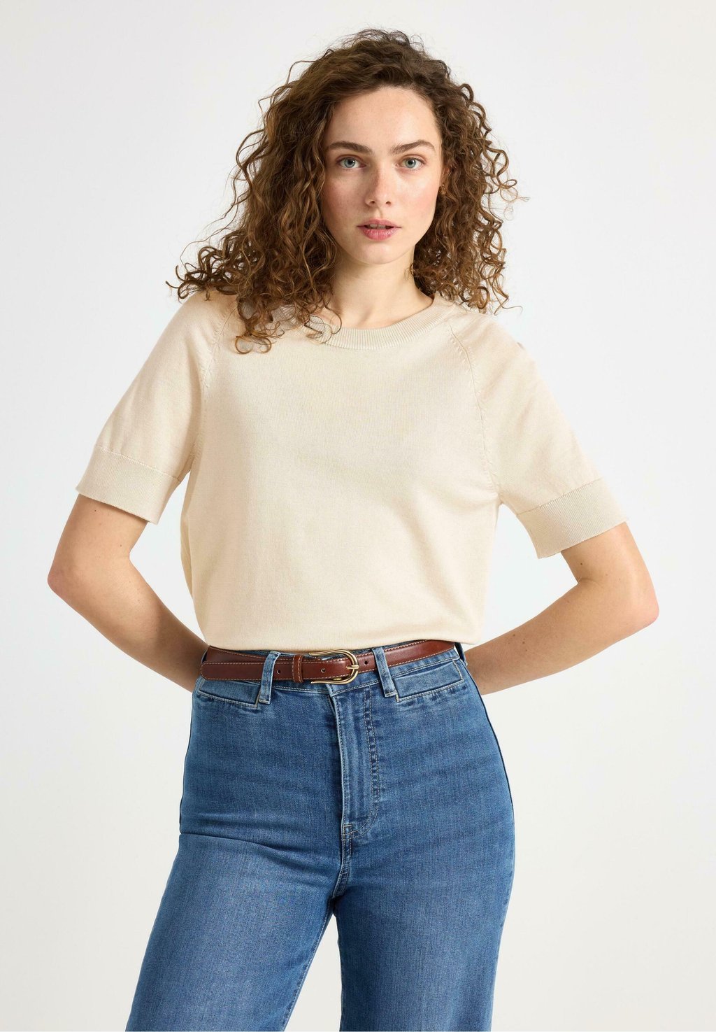 Базовая футболка FINE Lindex, бежевый 
Базовая футболка FINE Lindex, бежевый