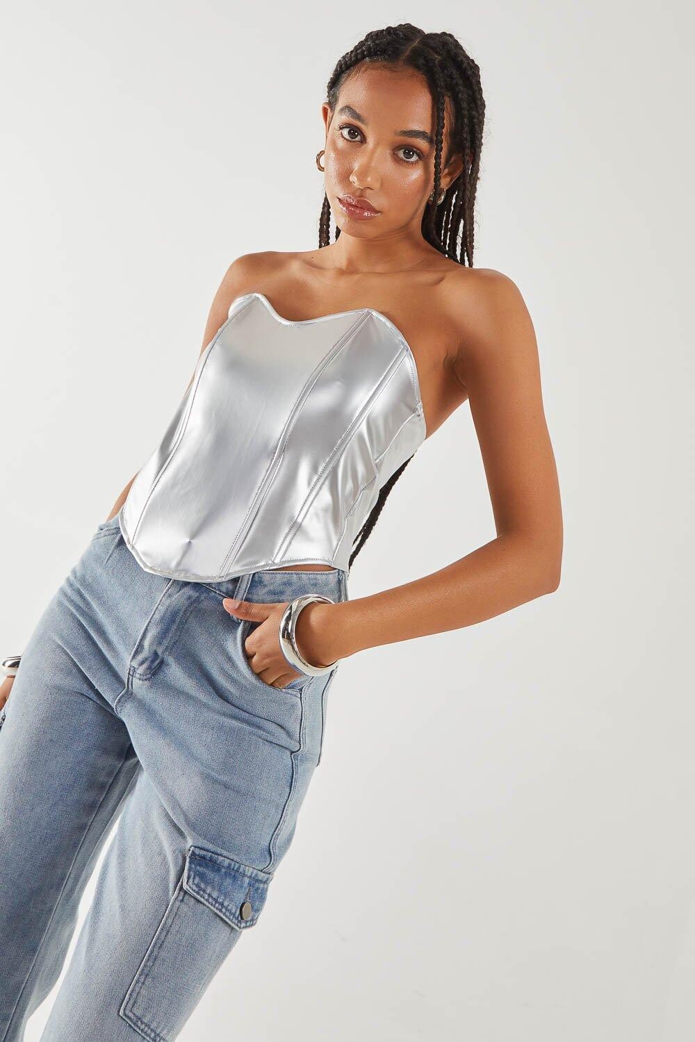 Корсетный топ с эффектом металлик Pink Vanilla, серебро
Корсетный топ с эффектом металлик Pink Vanilla, серебро