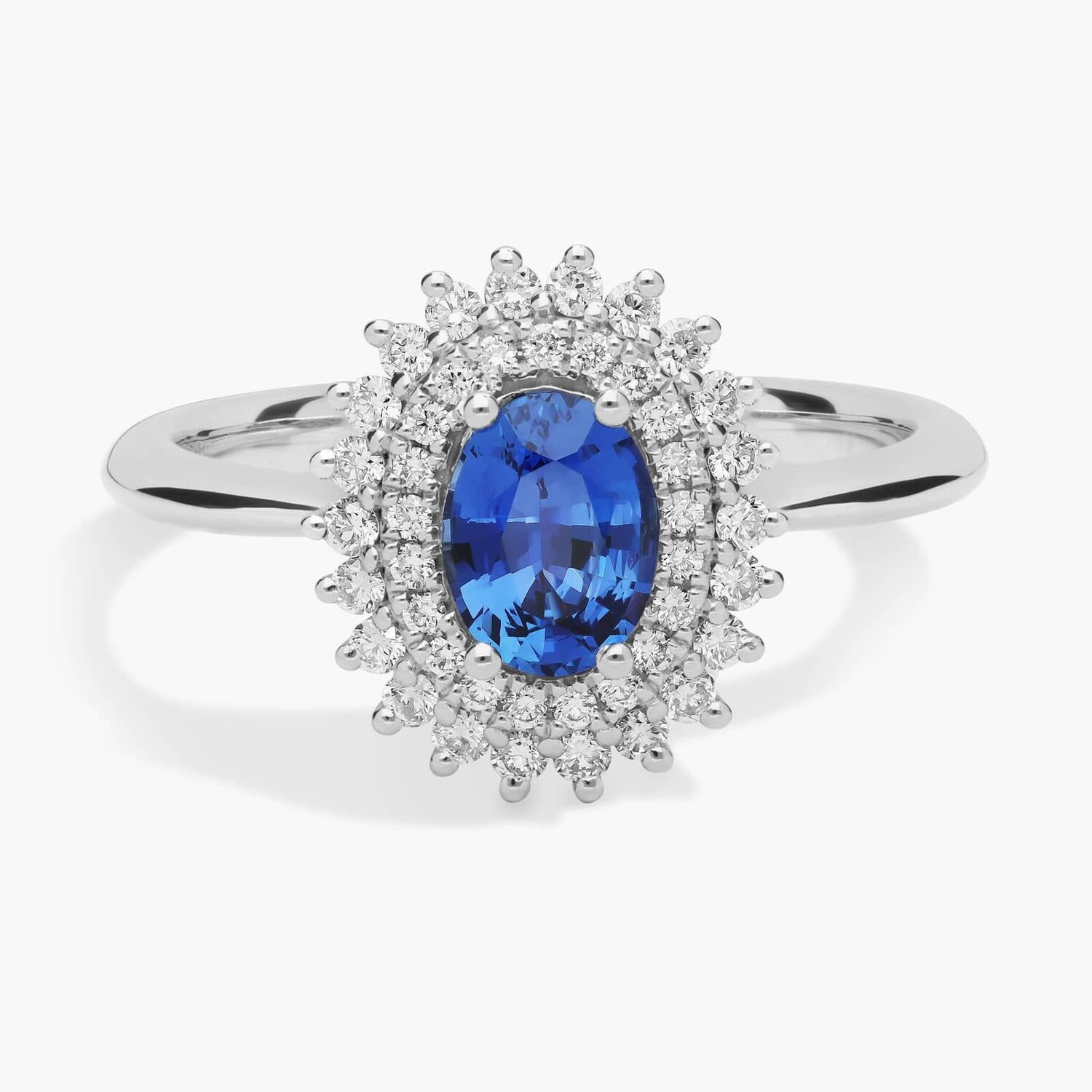 Кольцо с овальным сапфиром и двойным бриллиантовым ореолом в виде солнечных лучей из 14-каратного белого золота (7x5 мм) Blue Nile
Кольцо с овальным сапфиром и двойным бриллиантовым ореолом в виде солнечных лучей из 14-каратного белого золота (7x5 мм) Blue Nile