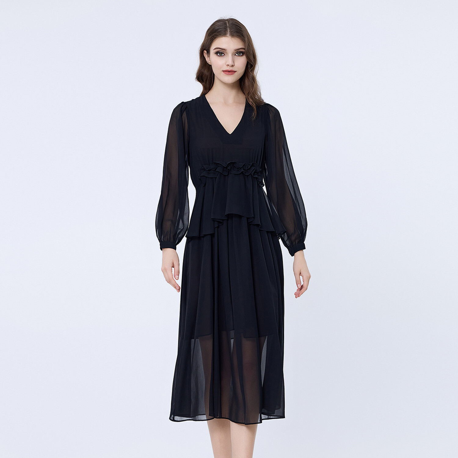 Длинное шифоновое платье с рюшами S&J Weekends, черный
Длинное шифоновое платье с рюшами S&J Weekends, черный