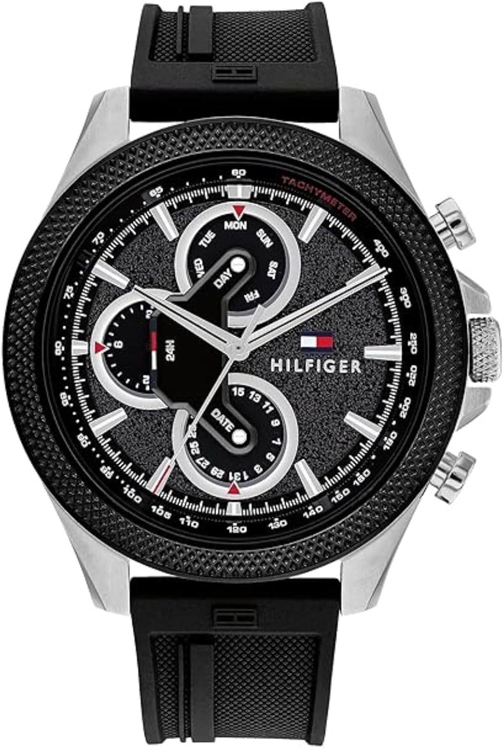 Мужские многофункциональные кварцевые часы Tommy Hilfiger - корпус из нержавеющей стали 46 мм, дизайн в гоночном стиле, водонепроницаемость 5 АТМ, элегантные современные часы, подарок для него, Black-Silver
Мужские многофункциональные кварцевые часы Tommy Hilfiger - корпус из нержавеющей стали 46 мм, дизайн в гоночном стиле, водонепроницаемость 5 АТМ, элегантные современные часы, подарок для него, Black-Silver