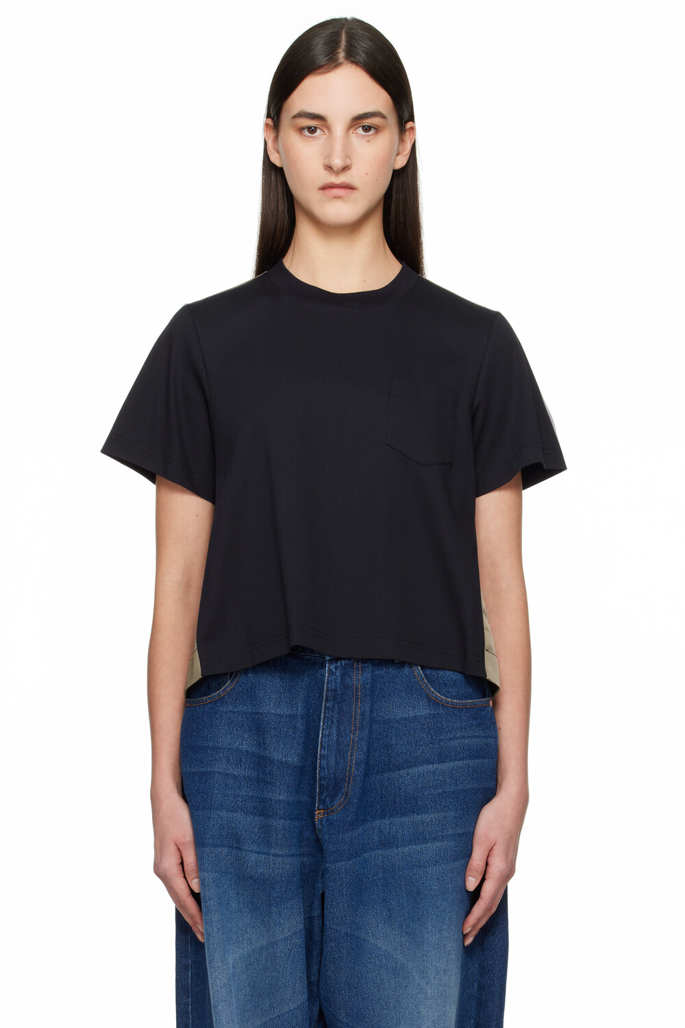 Футболка из хлопкового джерси цвета темно-синего и хаки sacai
Футболка из хлопкового джерси цвета темно-синего и хаки sacai