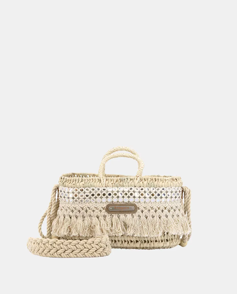 Мини-сумка из натуральной пальмовой шерсти в сочетании с бахромой и зеркалами Simó Sastre, бежевый
Мини-сумка из натуральной пальмовой шерсти в сочетании с бахромой и зеркалами Simó Sastre, бежевый