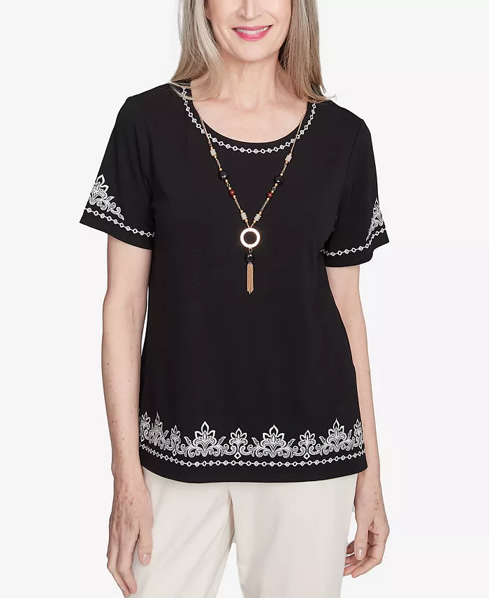 Женская футболка Natural Instinct с вышитой каймой и круглым вырезом Alfred Dunner, черный
Женская футболка Natural Instinct с вышитой каймой и круглым вырезом Alfred Dunner, черный