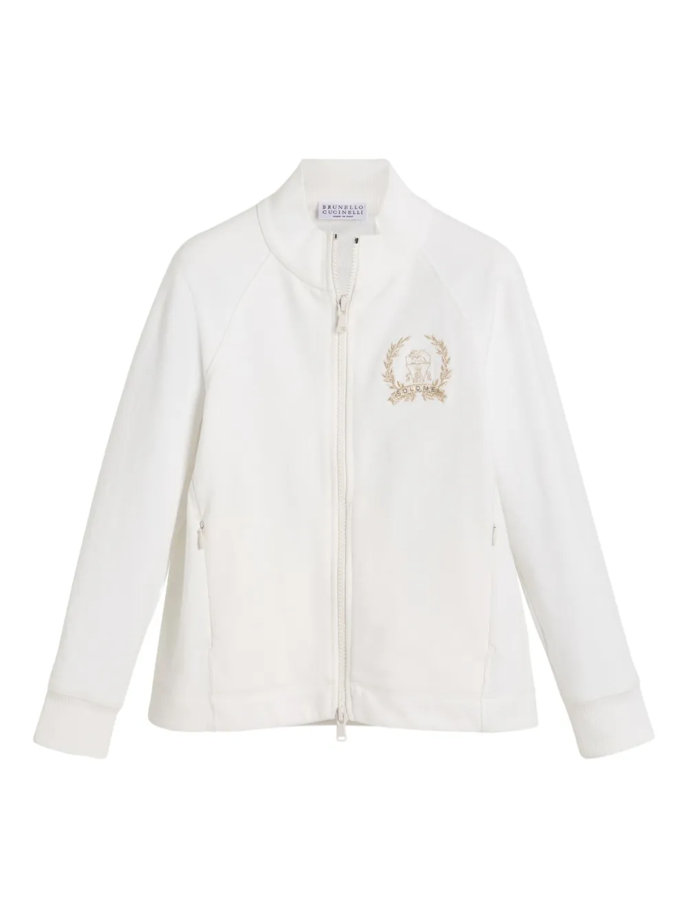 Толстовка на молнии с вышитым логотипом Brunello Cucinelli Kids, белый
Толстовка на молнии с вышитым логотипом Brunello Cucinelli Kids, белый