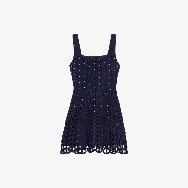 Платье мини Maje вязаное с квадратным вырезом и декором из страз, синий
Платье мини Maje вязаное с квадратным вырезом и декором из страз, синий