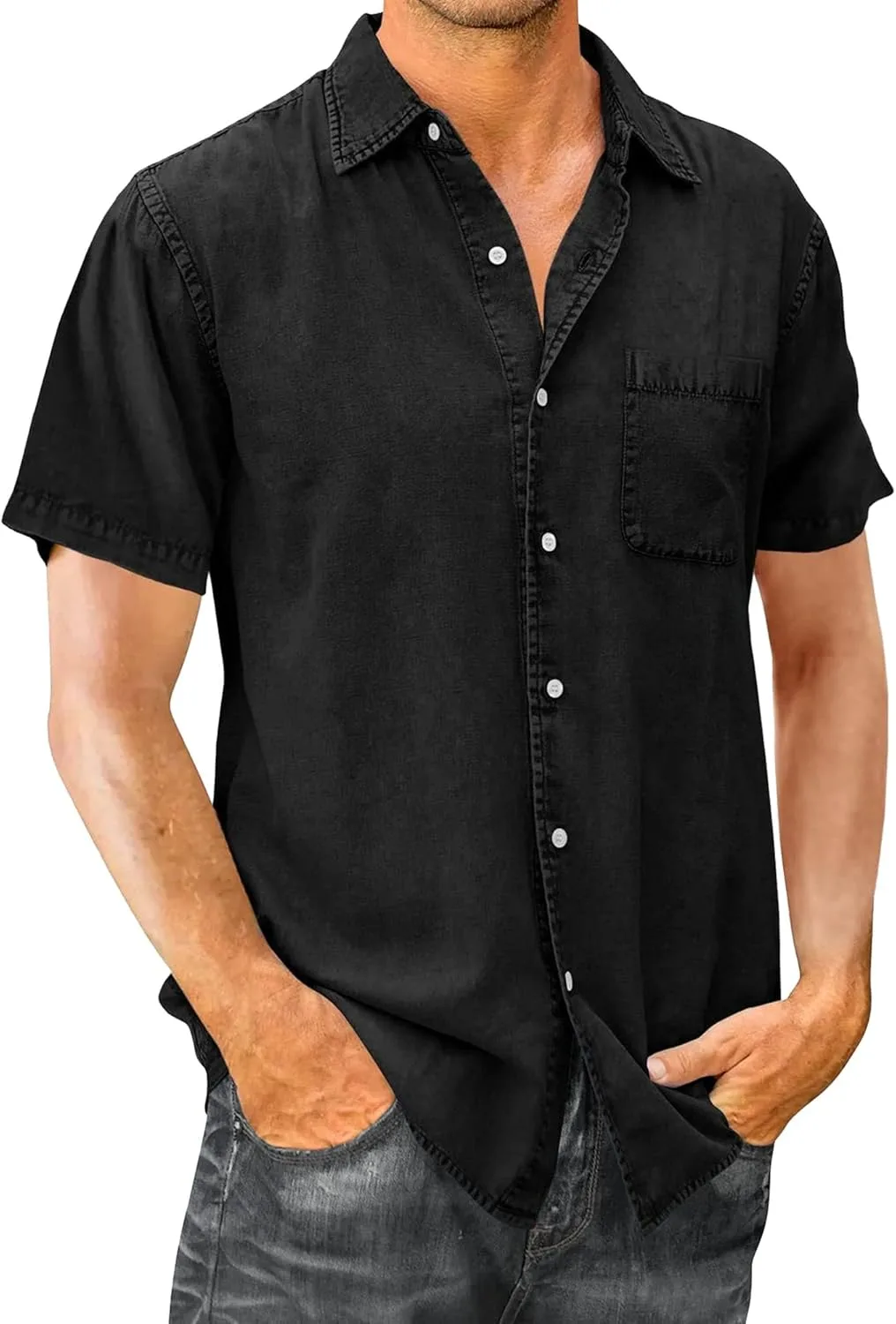 Мужская джимовая рубашка с коротким рукавом VgueElegc
Мужская джимовая рубашка с коротким рукавом VgueElegc