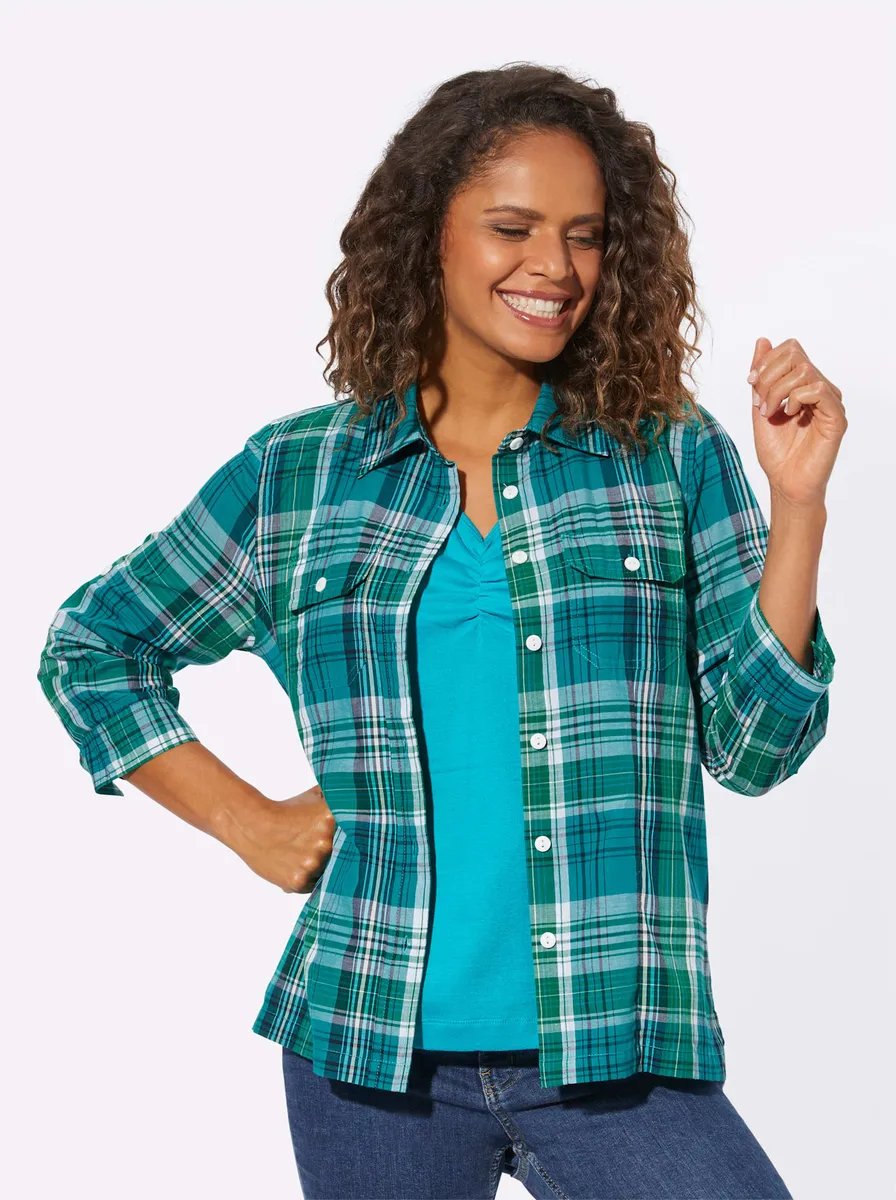 Повседневный образ блузка в клетку Casual Looks, бирюзовый
Повседневный образ блузка в клетку Casual Looks, бирюзовый