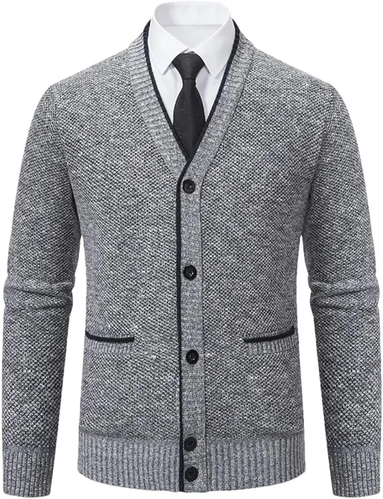 Мужской кардиган с V-образным воротником и длинными рукавами
Мужской кардиган с V-образным воротником и длинными рукавами